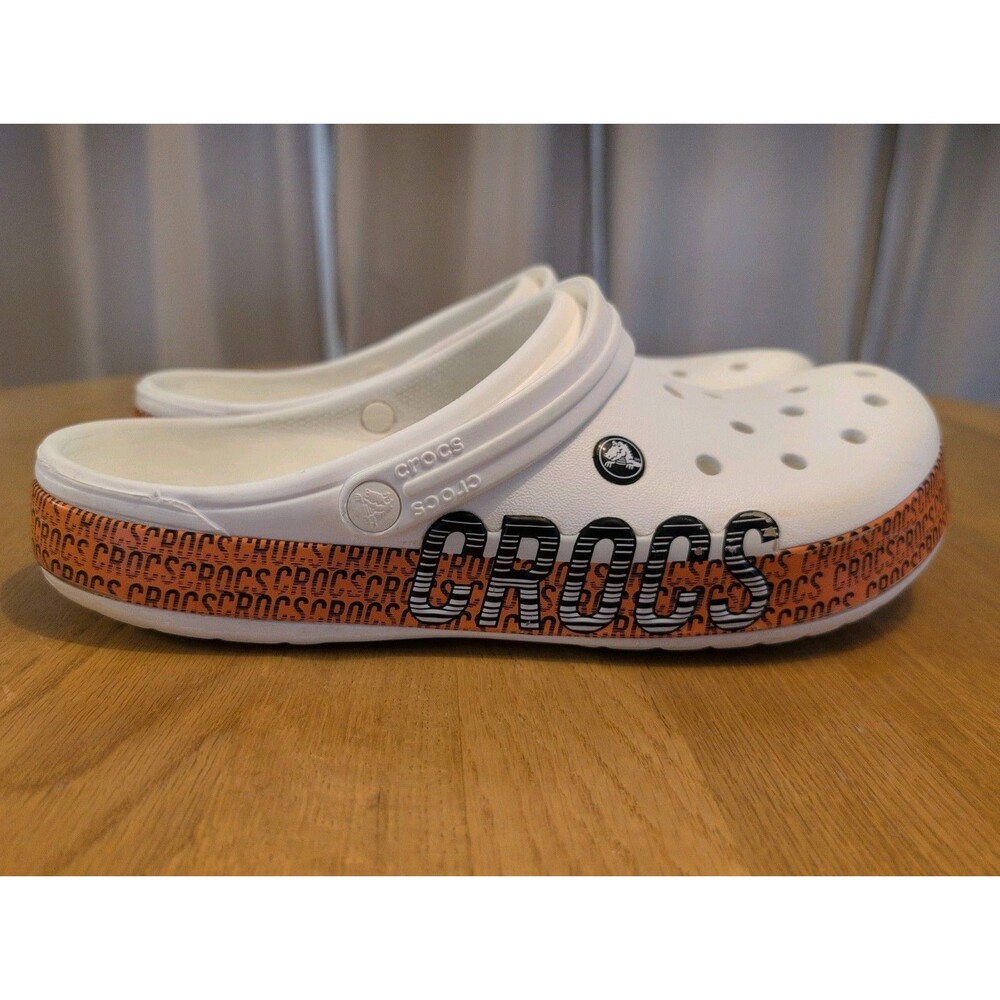 CROCS White & Orange Logo Motion Slip on Sandals Men's Size 13 Bright!